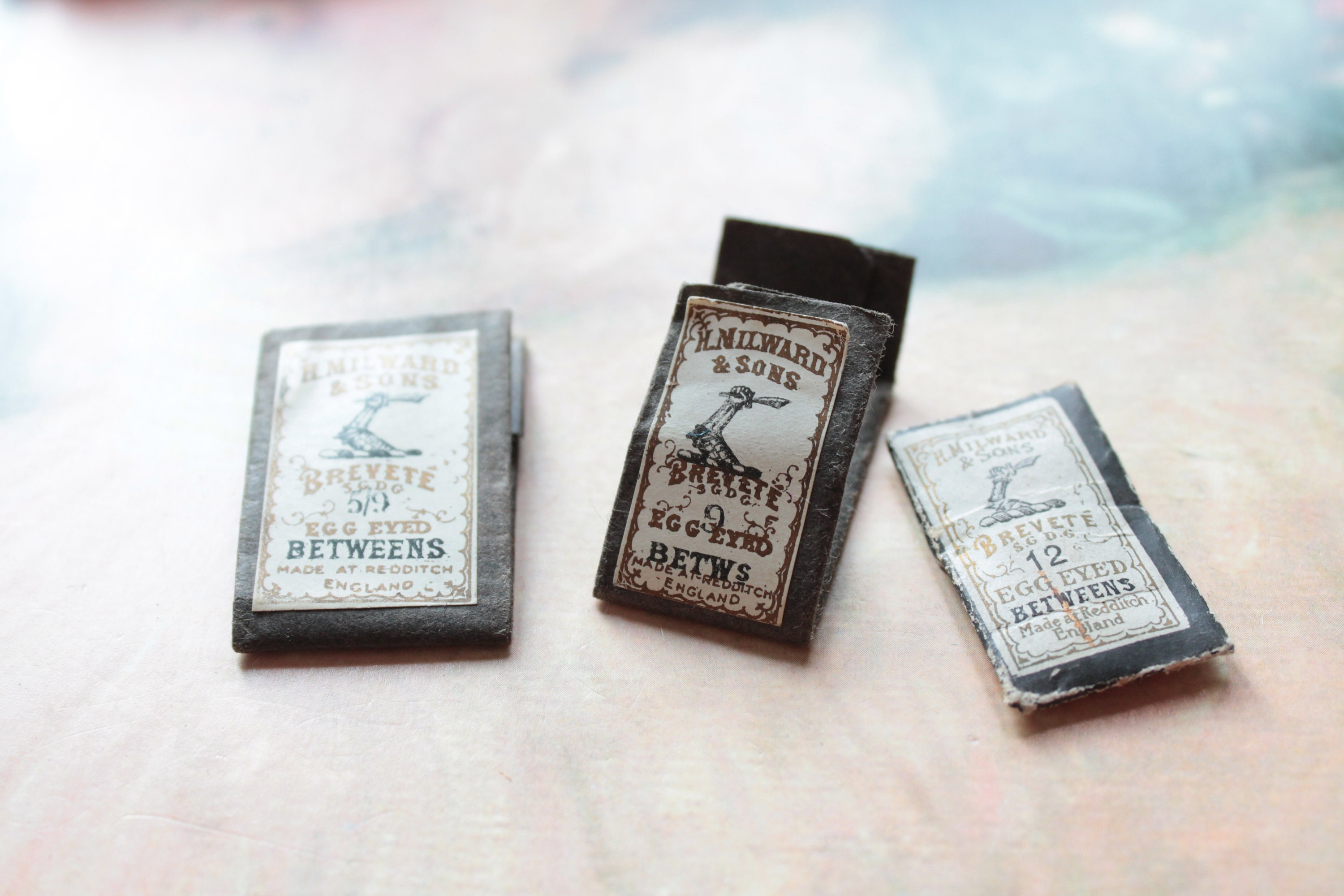 3 bags of English antique tiny needles, needles and Sons Redditch