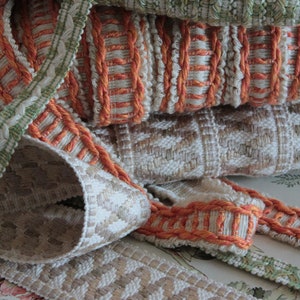 Galon ameublement jacquard beige et écru, galon orange beige, galon jacquard vert clair, 3145