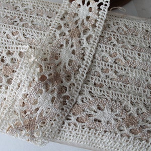 Dentelle écrue vintage de 6 cm, style dentelle au fuseau, dentelle large écrue, dentelle au mètre, mercerie française,2267