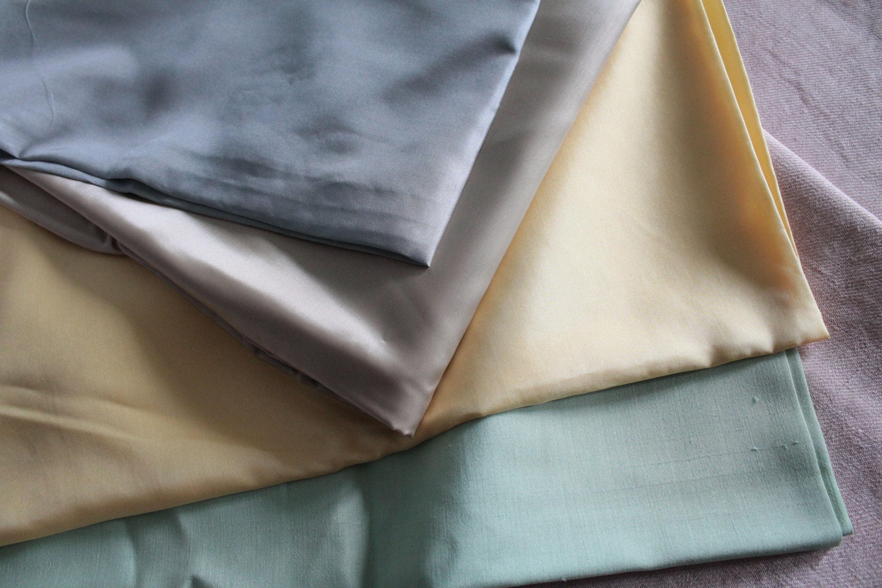 Real Lyon silk made in France, yellow silk, almond green silk, grey