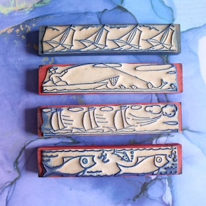 Tampon ancien français frise bateau, pour scrapbooking, arts textiles, broderie, 3334