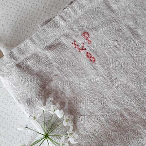 Large antique French square tea towel in very thick hemp, antique hemp, 75x75cm, antique table linen, 4294