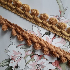Galon d'ameublement à bouclettes ,galon vintage jaune de 2 cm, bordure jaune d'abat jour, galon de rideau,galon pompons jaune,3074