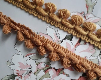 Upholstery braid, 2 cm yellow vintage braid, yellow shade border, curtain braid, yellow pompom braid, 3074