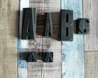 Lettre en bois ancienne typographie imprimerie A B C pour décor industriel, artisanat, 3499
