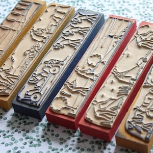 Tampon ancien français frise travaux des champs pour scrapbooking, arts textiles, broderie, 3413