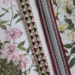 Galon ameublement Bordeaux et gris argenté, bordure d'abat jour, ornement rideau, passementerie française,2471