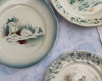 Assiette ancienne française, porcelaine opaque, vaisselle antique, assiette de collection,