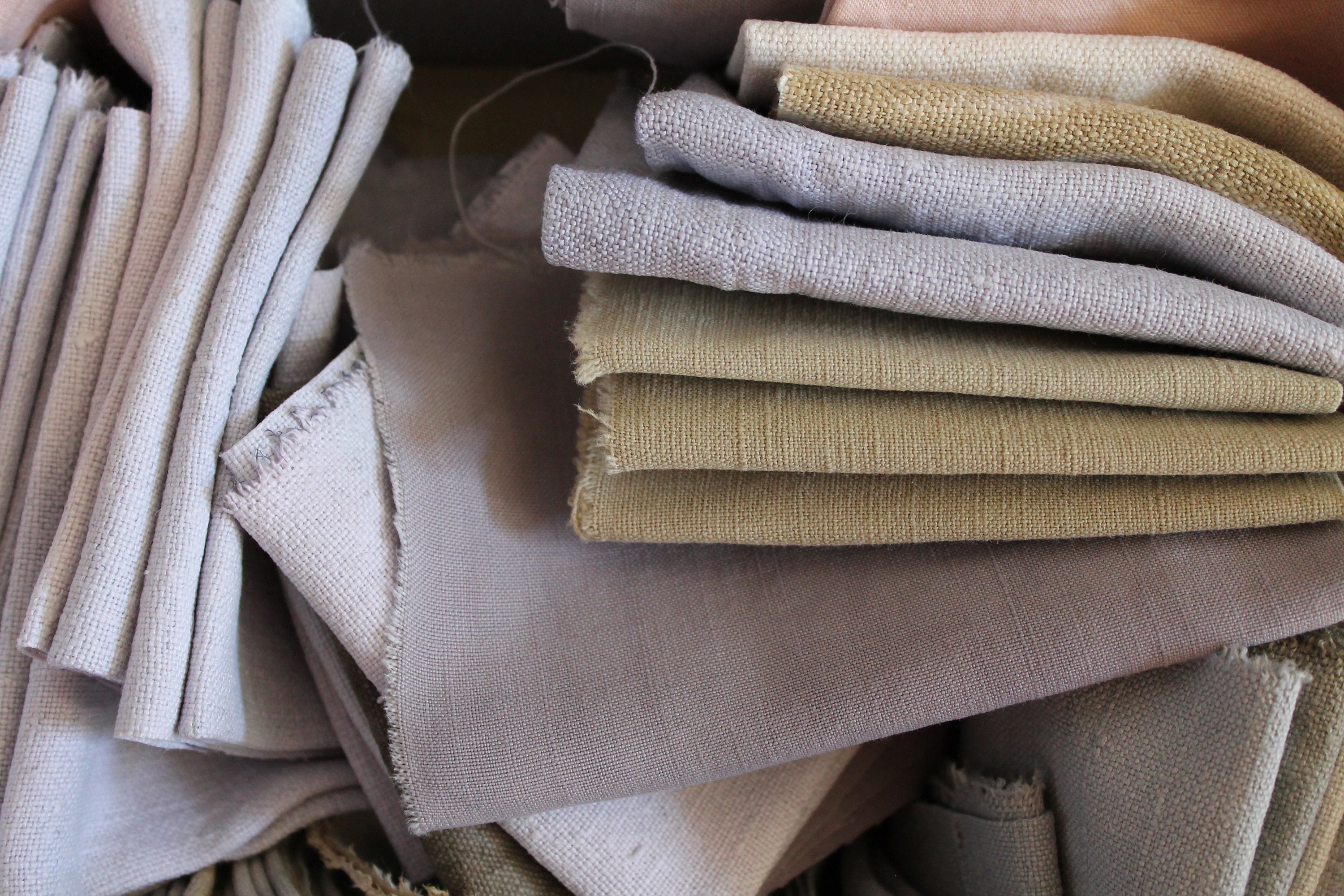 Antique French linen handdyed in natural vegetable dyes, hemp, antique