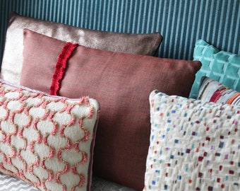 Double-Sided Dark Red and Rosewood Upholstery Pillow - 60 x 45 cm - COUS212105