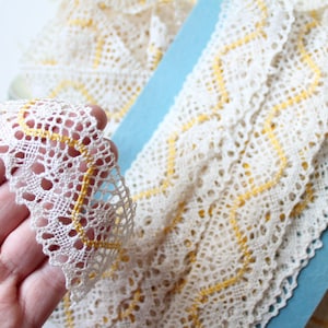 Dentelle française vintage 14.5m, 4cm, écru et jaune mécanique, en coton, 4798