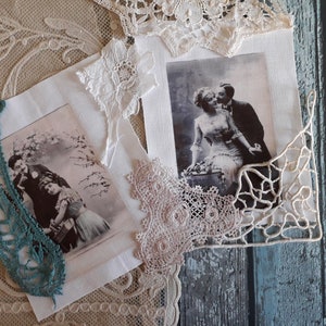 2 Vignettes de tissu, transfert sur tissu, photographie ancienne, patch à coudre, coupon quilting, 3025