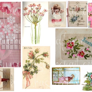 Images anciennes digitales roses, papier peint, carte postale, chromo, images à découper, images à imprimer, images anciennes artjournaling