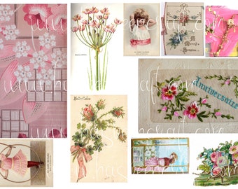 Antique digital pink images, wallpaper, postcard, chromo, images to cut, images to print, old images artjournaling,3328