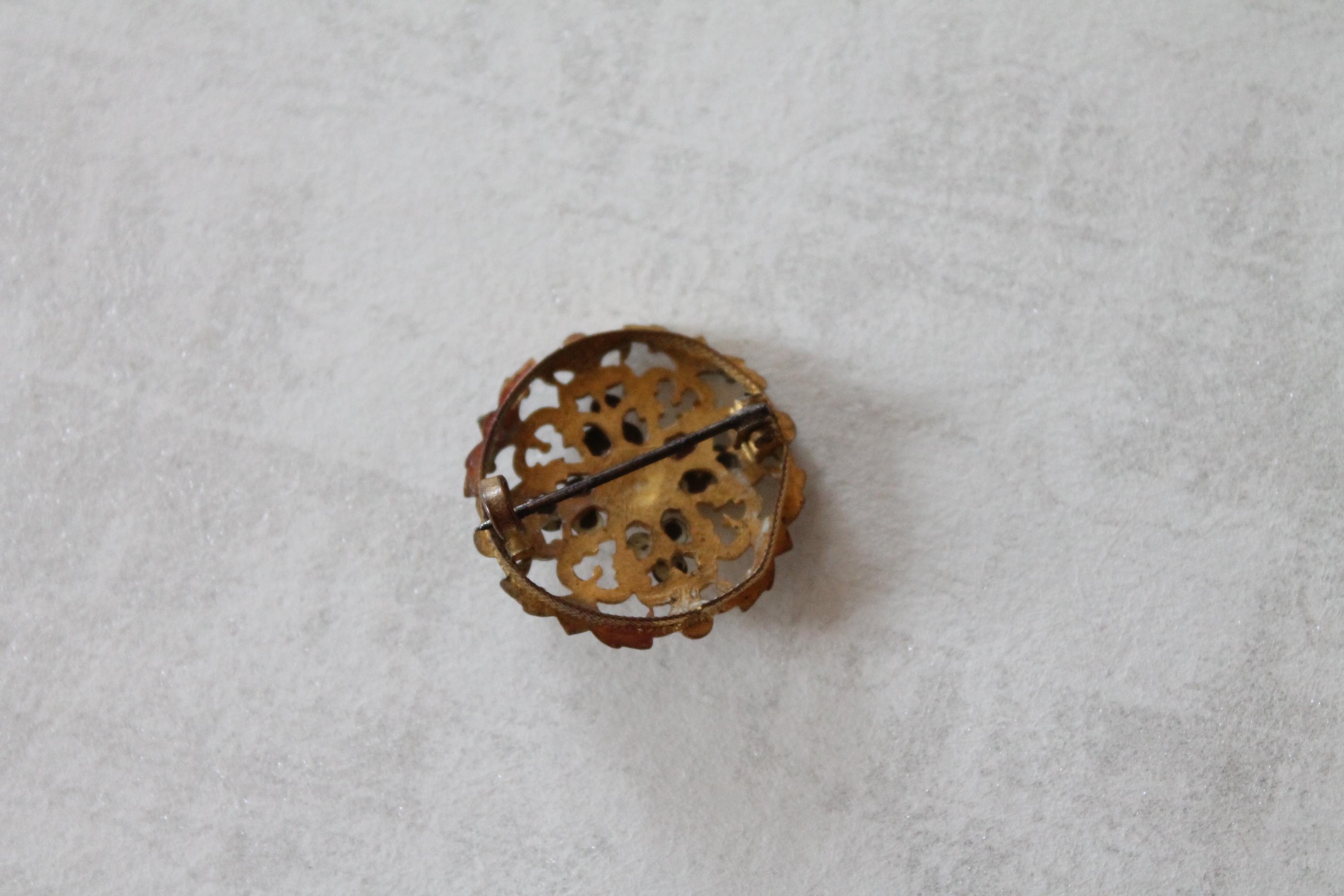 Broche Vintage Laiton Doré Filigrané - 40 X 40 Mm - Style Oriental, Fleur