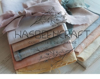 Antique French linen and hemp, botanical hand-dyed, 20 x 20 cm and 25 x 25 cm, antique french fabrics, ref2531