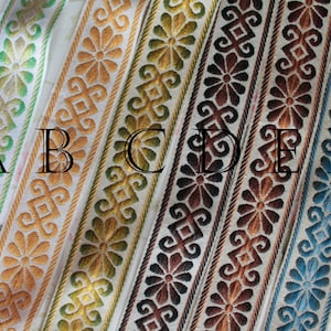 Galon ameublement jacquard à fleurs géométriques de largeur 4.8 cm - 1.89" sur 1 mètre, 100% acrylique Dralon, fabriqué en France,2899