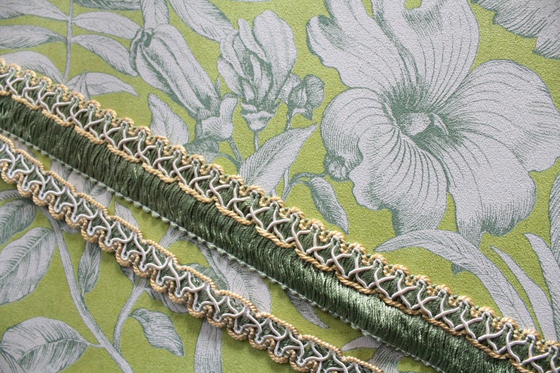 Trenza de pasamanería verde y amarillo, trenza vintage, borde pantalla, adorno cortina, trenza verde con flecos, pasamanería francesa, 2403 imagen 8