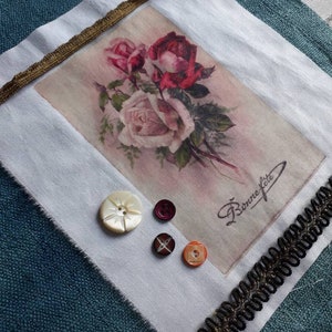 Vignette de tissu, Transfert d'illustration fleur ancienne, pour création textile, 3280
