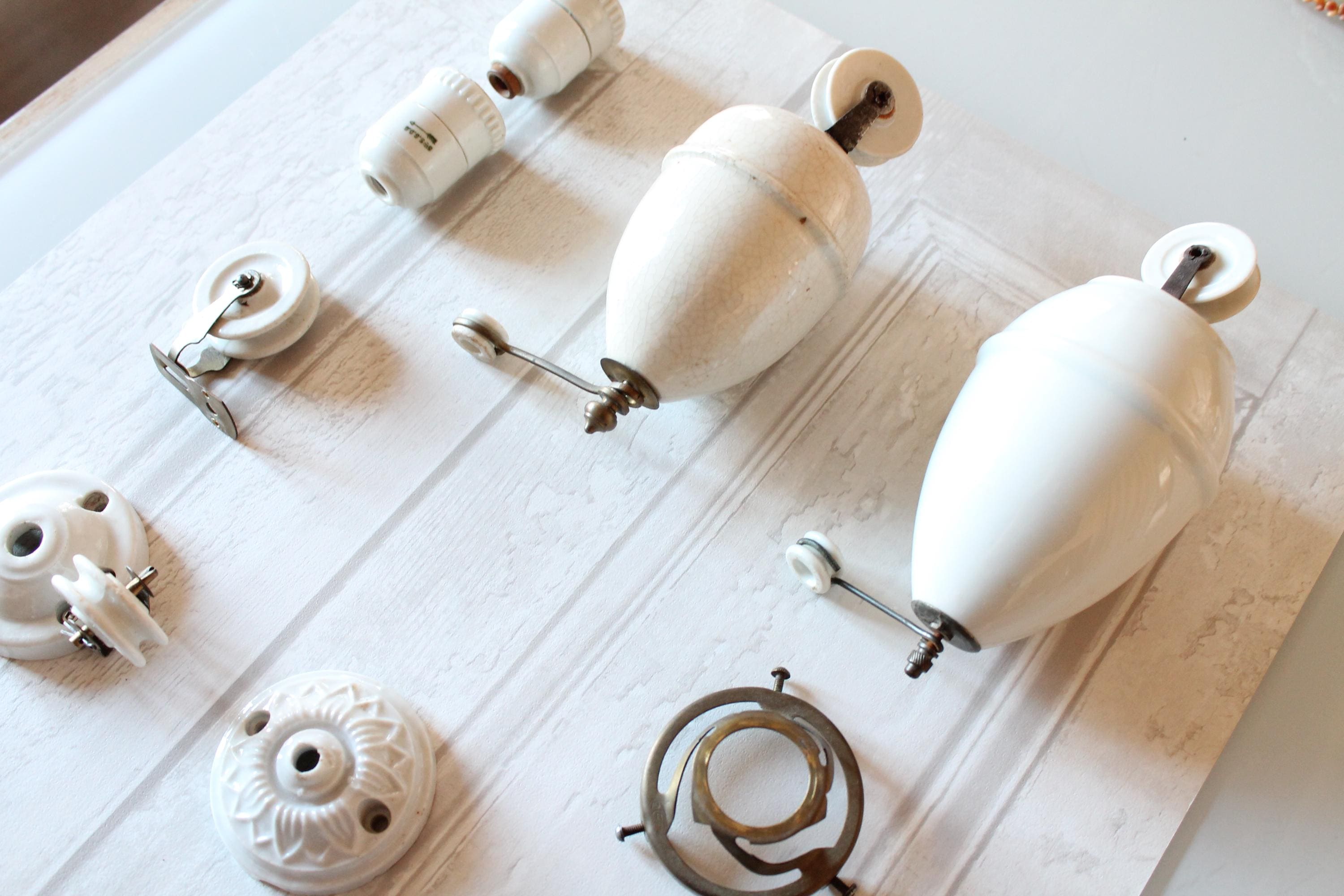 Antique French Lighting Parts, Porcelain Light Fixture Components