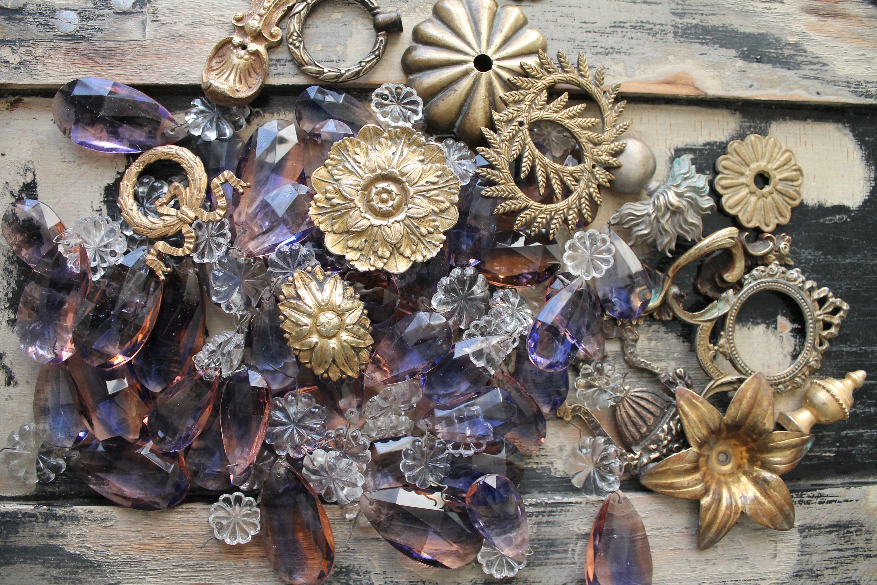 Antique brass decor, gilt brass ornament, antique hardware, ironwork