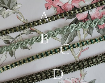 Green braid trimmings, vintage braid, lampshade border, ornament for curtain, decorative braid for case, handle, etc ...