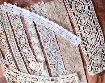 Colección de encajes franceses antiguos y vintage: 14 piezas únicas.