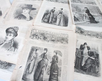Magazine de mode ancien 1880, La mode illustrée années 1880, Revue authentique française de mode, 4 feuillets, 4249