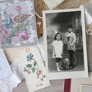 Art journal supplies: antique french handmade lace, antique buttons, fabrics, photos, letters, paper...4096