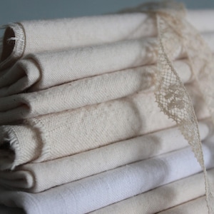 Lot surprise tissus anciens – Lin, Coton fabriqué en France – Textiles français début XXe – Shabby Chic – 4 coupons 50x50 cm