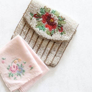 Cartera antigua de cuentas y pañuelo bordado, regalo para ella, bolso antiguo, monedero, 4441