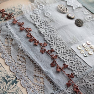 Creative bundle in vegetable dye, antique lace, dyed linen, flower illustration, 2069