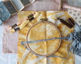 Linen embroidery kit, century-old linen from France dyed in natural vegetable dye, 4103