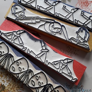 Tampon ancien français frise Marionnettes pour scrapbooking, arts textiles, broderie, 3414