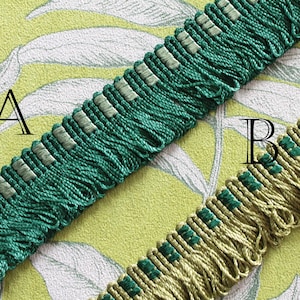 Galon vert à franges de passementerie, bordure abat jour, ornement rideau, passementerie française, 2404