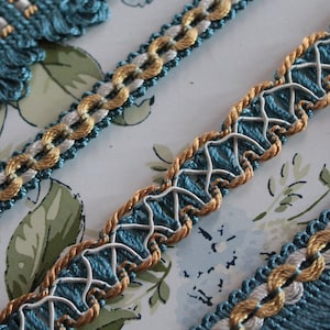 Galon passementerie bleu et jaune vintage, pour abat jour, rideau, 2434