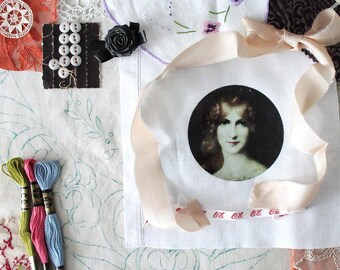 Textile art bundle with embrodery kit, doilies, DMC thread, patch, buttons....3846