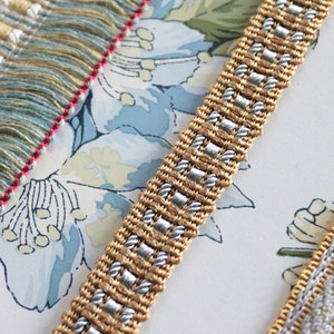 Galon ameublement bleu, gris et jaune, 1 m, 1y pour bordure d'abat jour, ou rideau, 2435