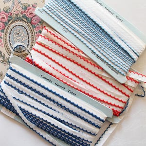Passepoil vague bleu 10 m, Bordure vêtement enfant,, galon blanc et bleu de 11mm, pour vêtements de poupées et couture habit bébé, 4517