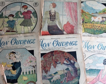 Revue ancienne française 1932 Mon ouvrage de couture avec monogramme, publicités anciennes, affiche ancienne, patron de broderie