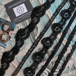 Dentelles anciennes françaises noires, 10x50cm soit 5 mètres, 5.47 yards, Paquet créatif surprise, dentelles pour créations textiles,3056