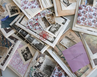 Creative pack papers of France with old map, sheet music, old photos for scrapbooking, journal, collage, 3427