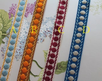 Tricolor jacquard braid with polka dots in relief, width 18 mm and length 1 meter, 1.09y, 100% dralon, made in France, 2841