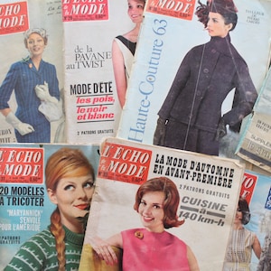 Revista francesa de moda retrô 1960, L'écho de la mode, anúncios antigos, padrão de bordado, cinema, culinária francesa, 4442
