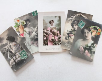 Postales antiguas Francia, fotografía de retrato antigua, colección, foto antigua, regalo para ella, recorte, regalo romántico, 4483