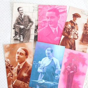 6 Retro postcards 1950 France, man portrait photography, Collection of postcards, 4322