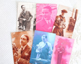 6 Retro ansichtkaarten 1950 Frankrijk, Portretfotografie van de man, Portret van een man, ansichtkaartencollectie, 4322
