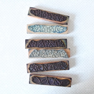 Tampon ancien français frise fleur pour arts textiles, broderie, scrapbooking, 4187