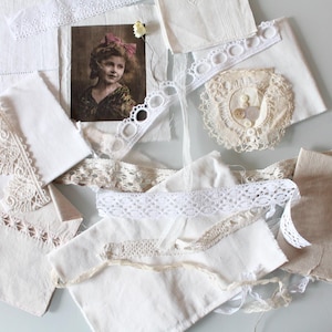 Tissus, broderie anglaise, dentelles anciennes, transfert image, portrait fillette ancien, 4665