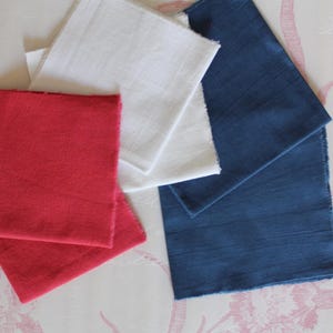 青白赤に染められたアンティークリネン、刺繍、テキスタイルアート用、6x25(30)x25(30)cm、4525